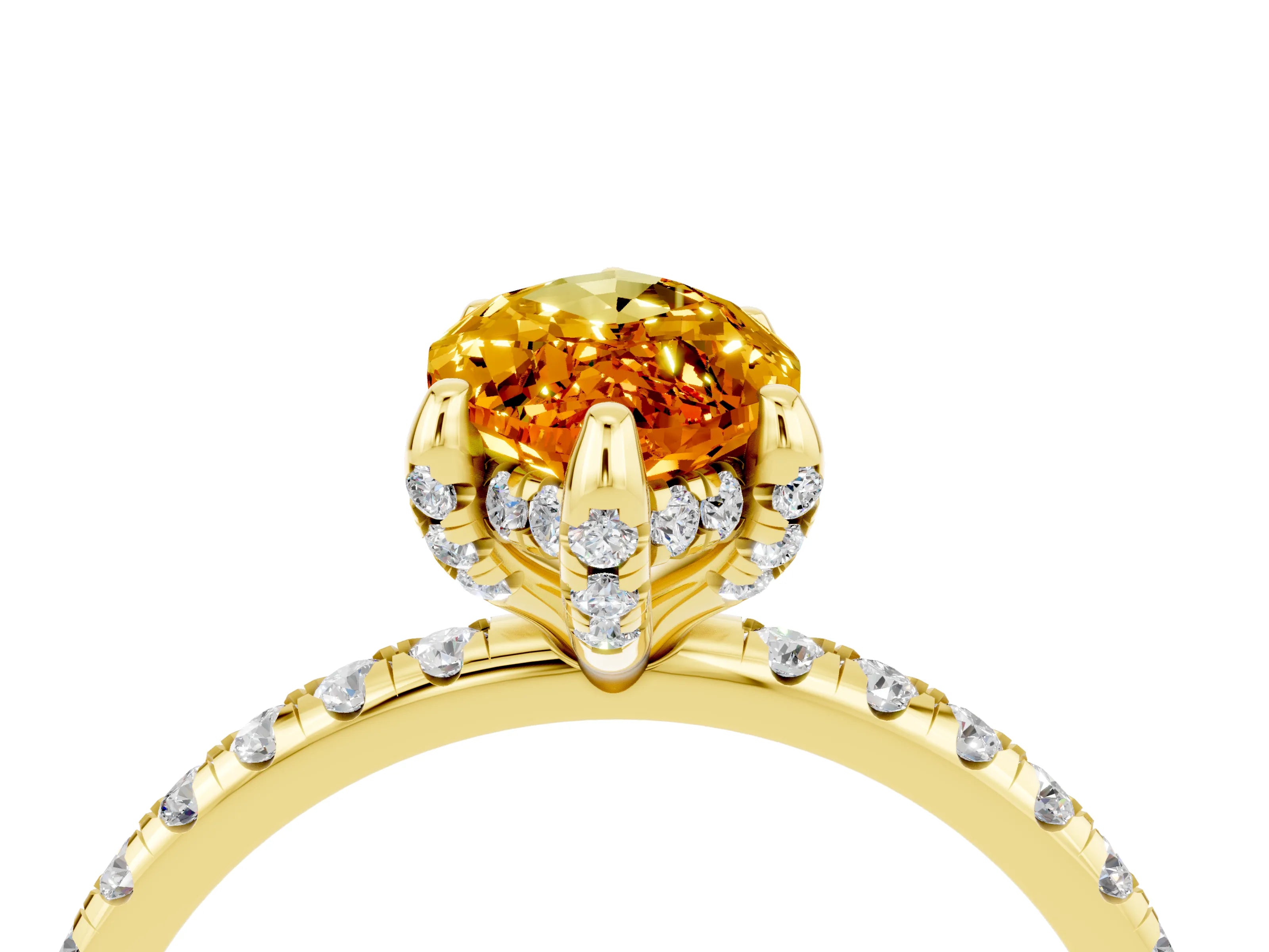 Yellow gold Marquise Cut Diamond Solitaire Ring with Four-Prong Setting and Pavé Band_27