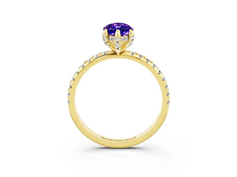 Yellow gold Marquise Cut Diamond Solitaire Ring with Four-Prong Setting and Pavé Band_27