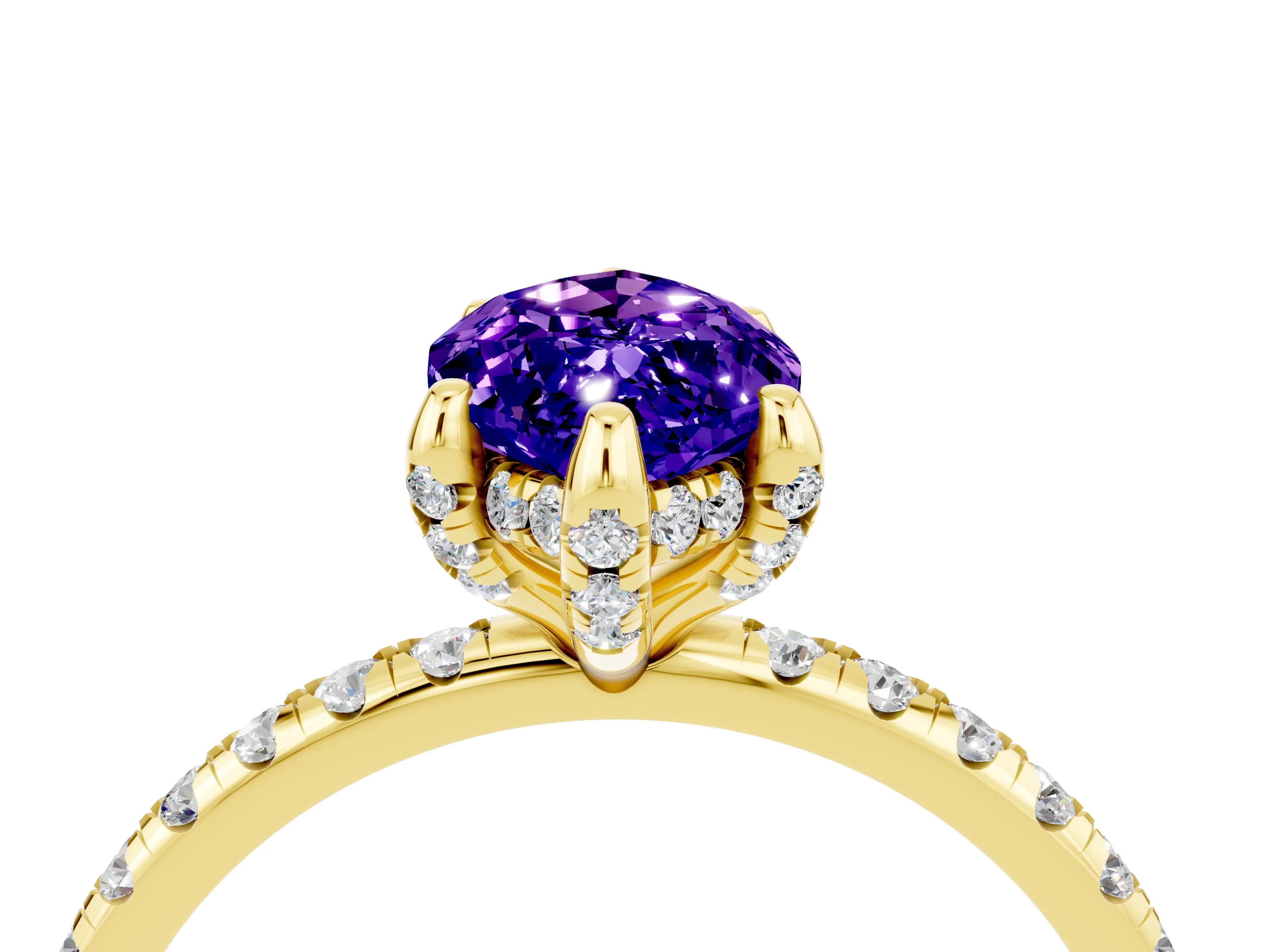 Yellow gold Marquise Cut Diamond Solitaire Ring with Four-Prong Setting and Pavé Band_28