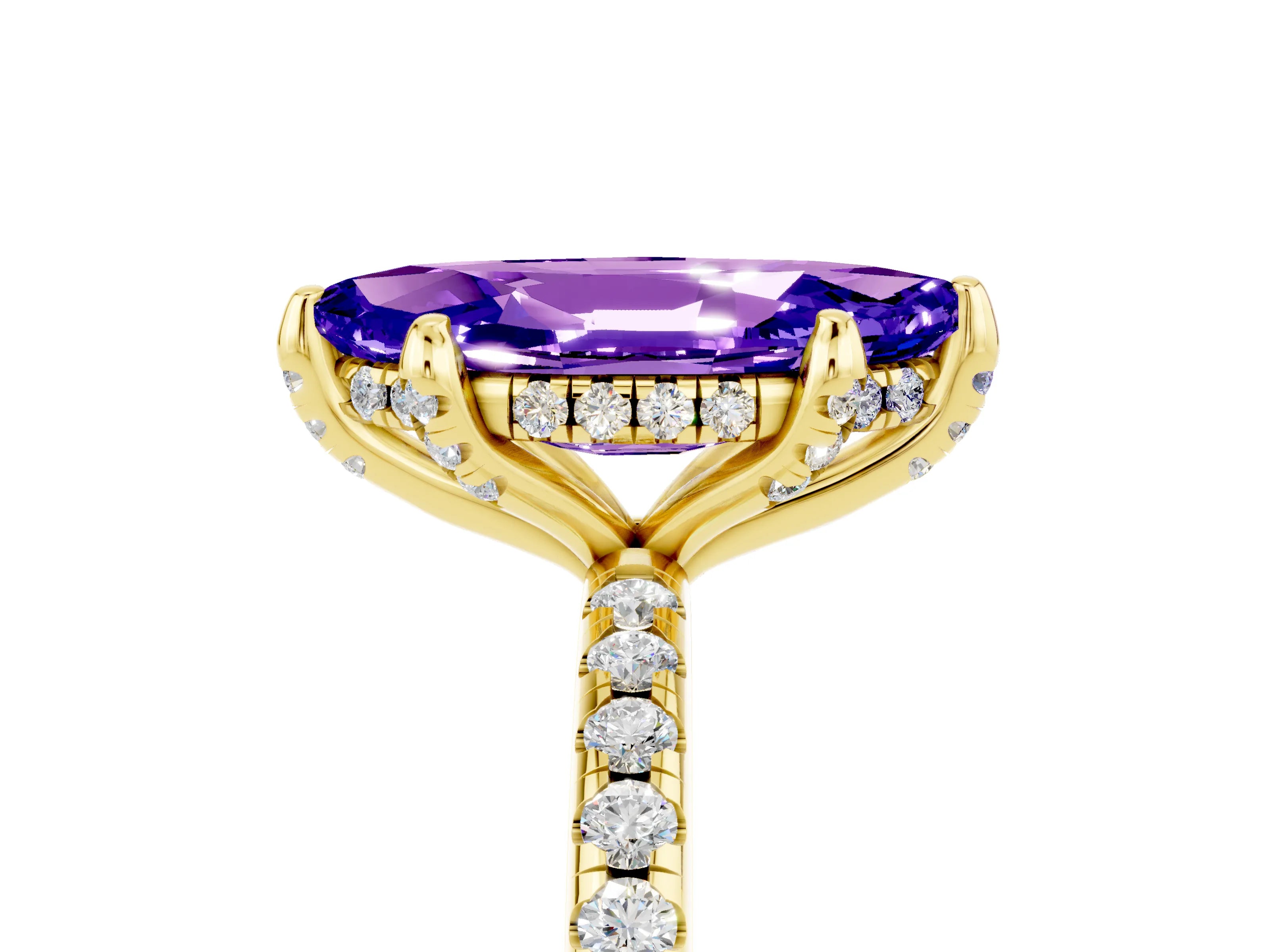 Yellow gold Marquise Cut Diamond Solitaire Ring with Four-Prong Setting and Pavé Band_29