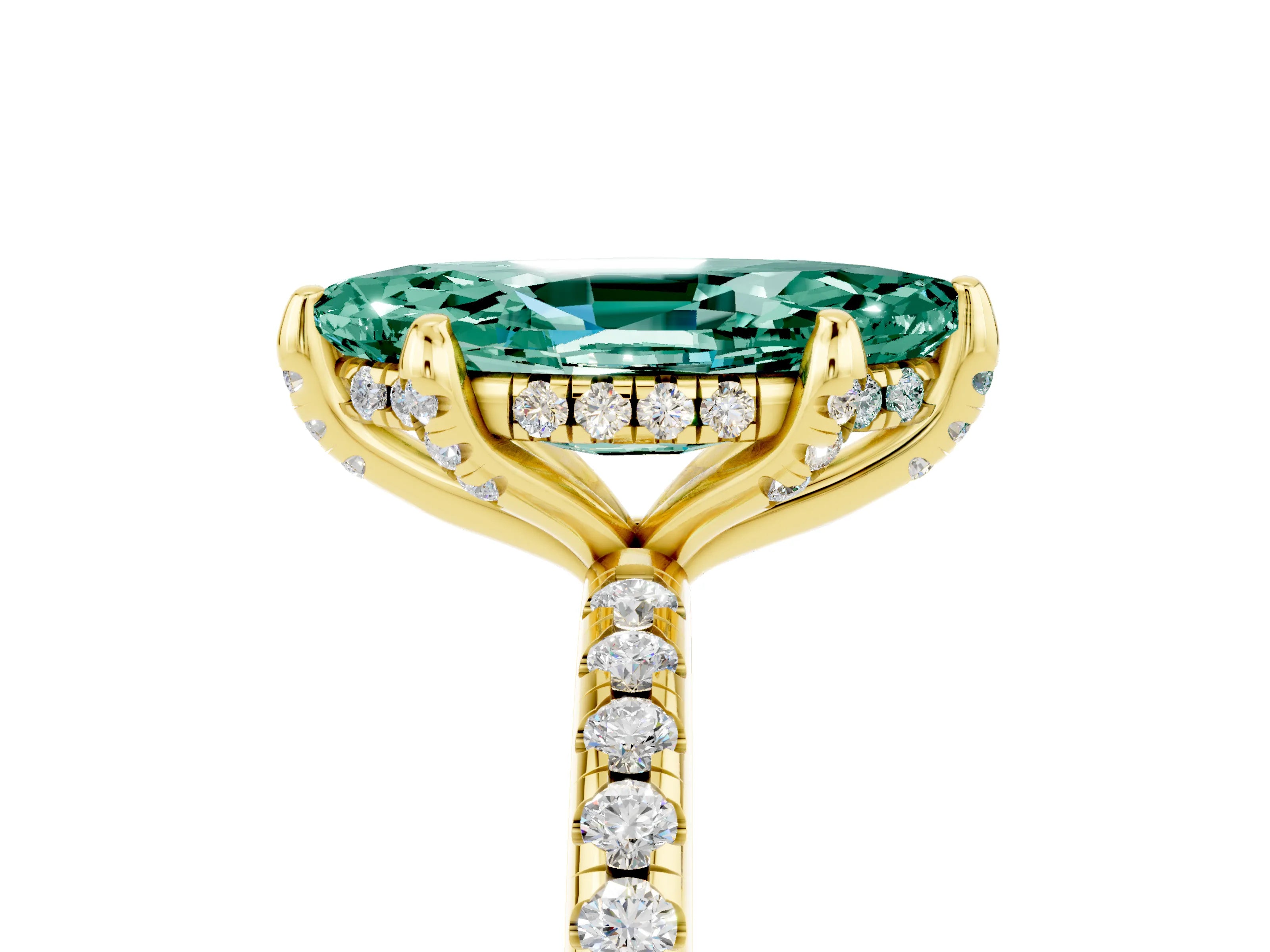 Yellow gold Marquise Cut Diamond Solitaire Ring with Four-Prong Setting and Pavé Band_29