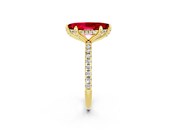 Yellow gold Marquise Cut Diamond Solitaire Ring with Four-Prong Setting and Pavé Band