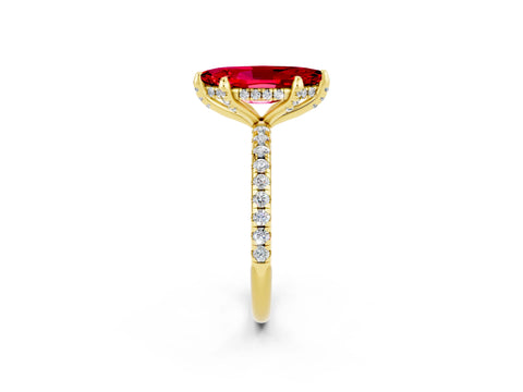 Yellow gold Marquise Cut Diamond Solitaire Ring with Four-Prong Setting and Pavé Band_2