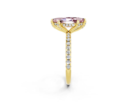 Yellow gold Marquise Cut Diamond Solitaire Ring with Four-Prong Setting and Pavé Band_2