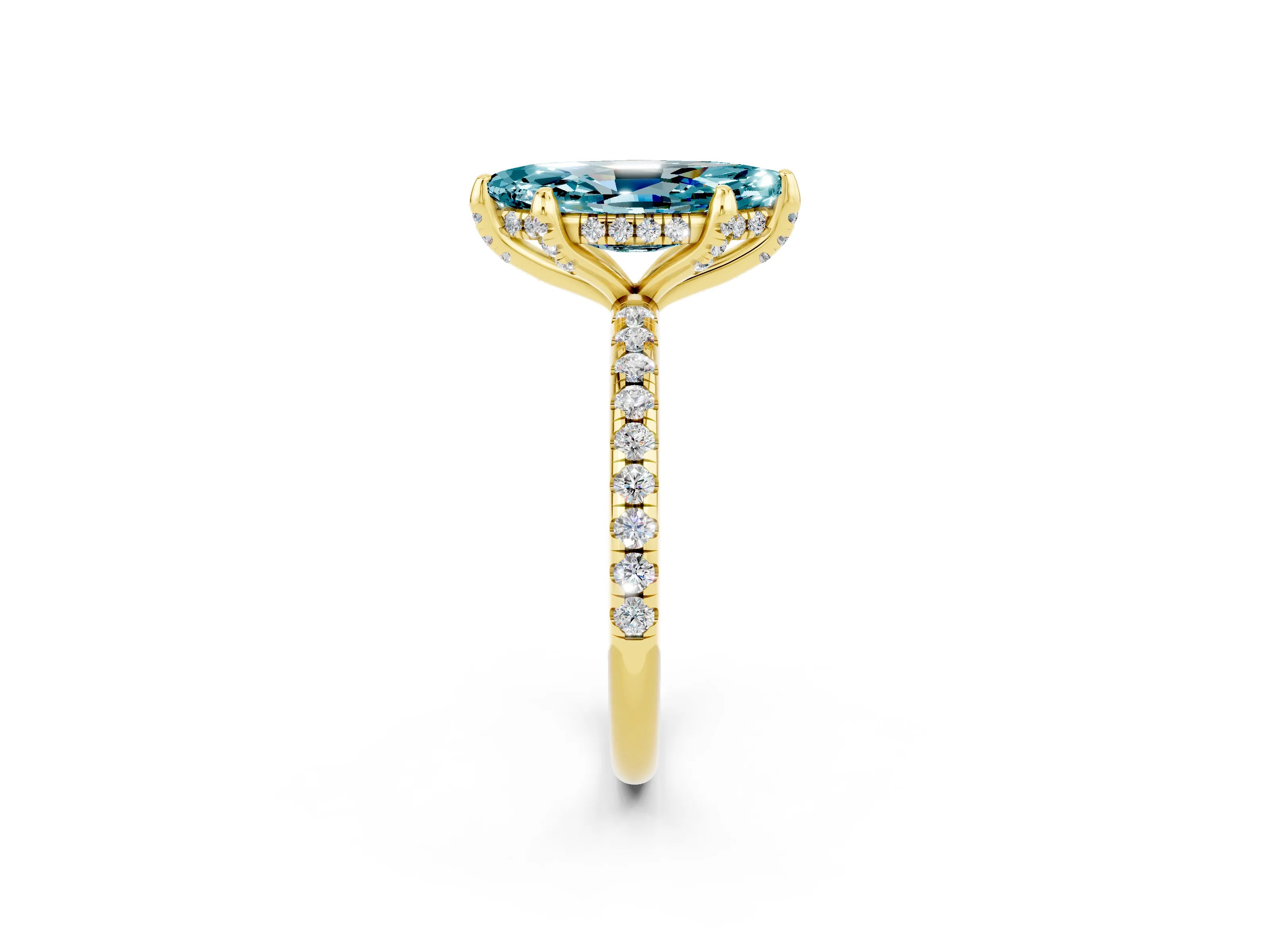 Yellow gold Marquise Cut Diamond Solitaire Ring with Four-Prong Setting and Pavé Band_2