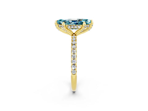 Yellow gold Marquise Cut Diamond Solitaire Ring with Four-Prong Setting and Pavé Band_2