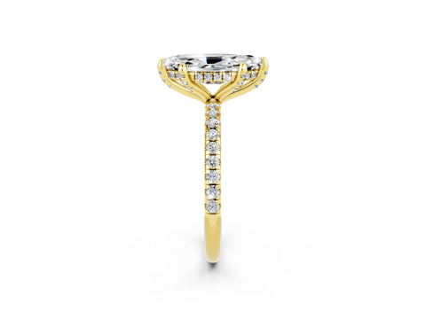 Yellow gold Marquise Cut Diamond Solitaire Ring with Four-Prong Setting and Pavé Band_2