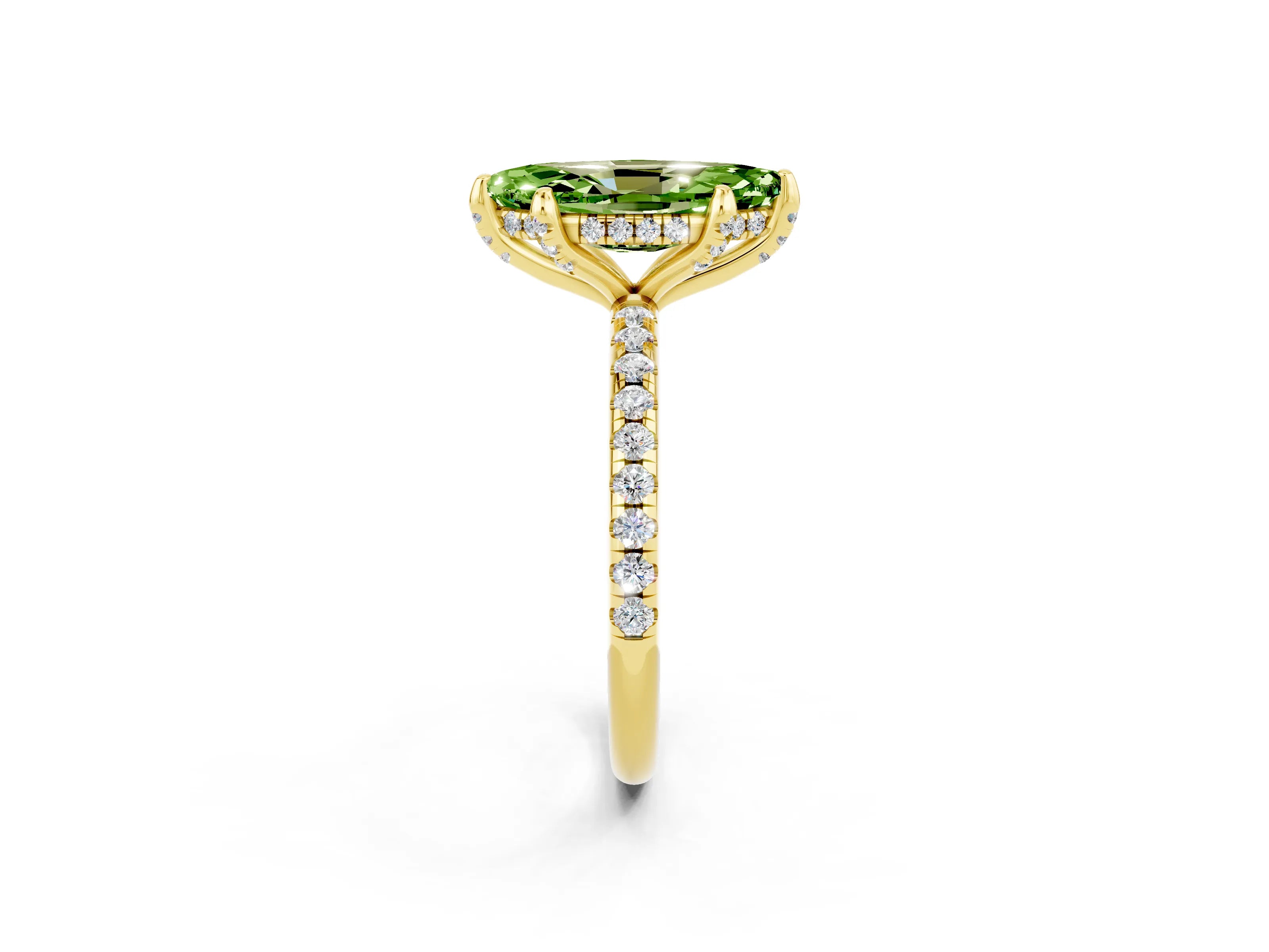 Yellow gold Marquise Cut Diamond Solitaire Ring with Four-Prong Setting and Pavé Band_2