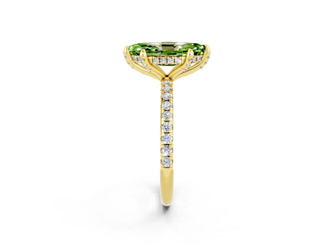 Yellow gold Marquise Cut Diamond Solitaire Ring with Four-Prong Setting and Pavé Band_2