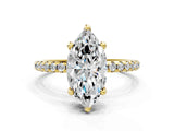 Yellow gold Marquise Cut Diamond Solitaire Ring with Four-Prong Setting and Pavé Band_3
