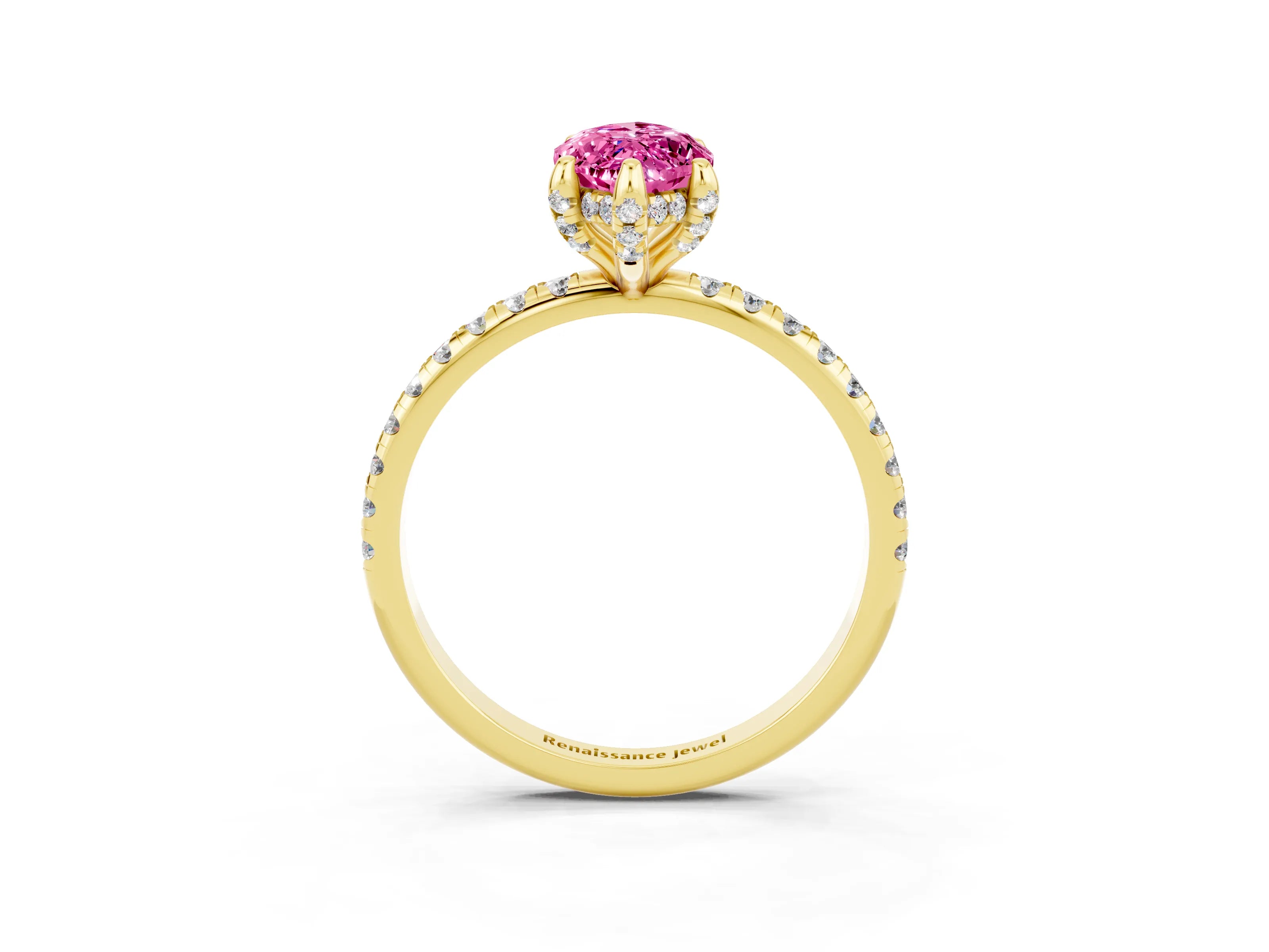 Yellow gold Marquise Cut Diamond Solitaire Ring with Four-Prong Setting and Pavé Band_3