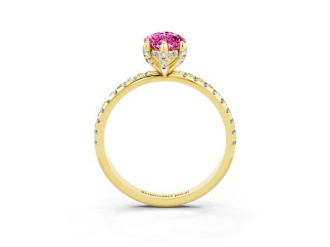 Yellow gold Marquise Cut Diamond Solitaire Ring with Four-Prong Setting and Pavé Band_3