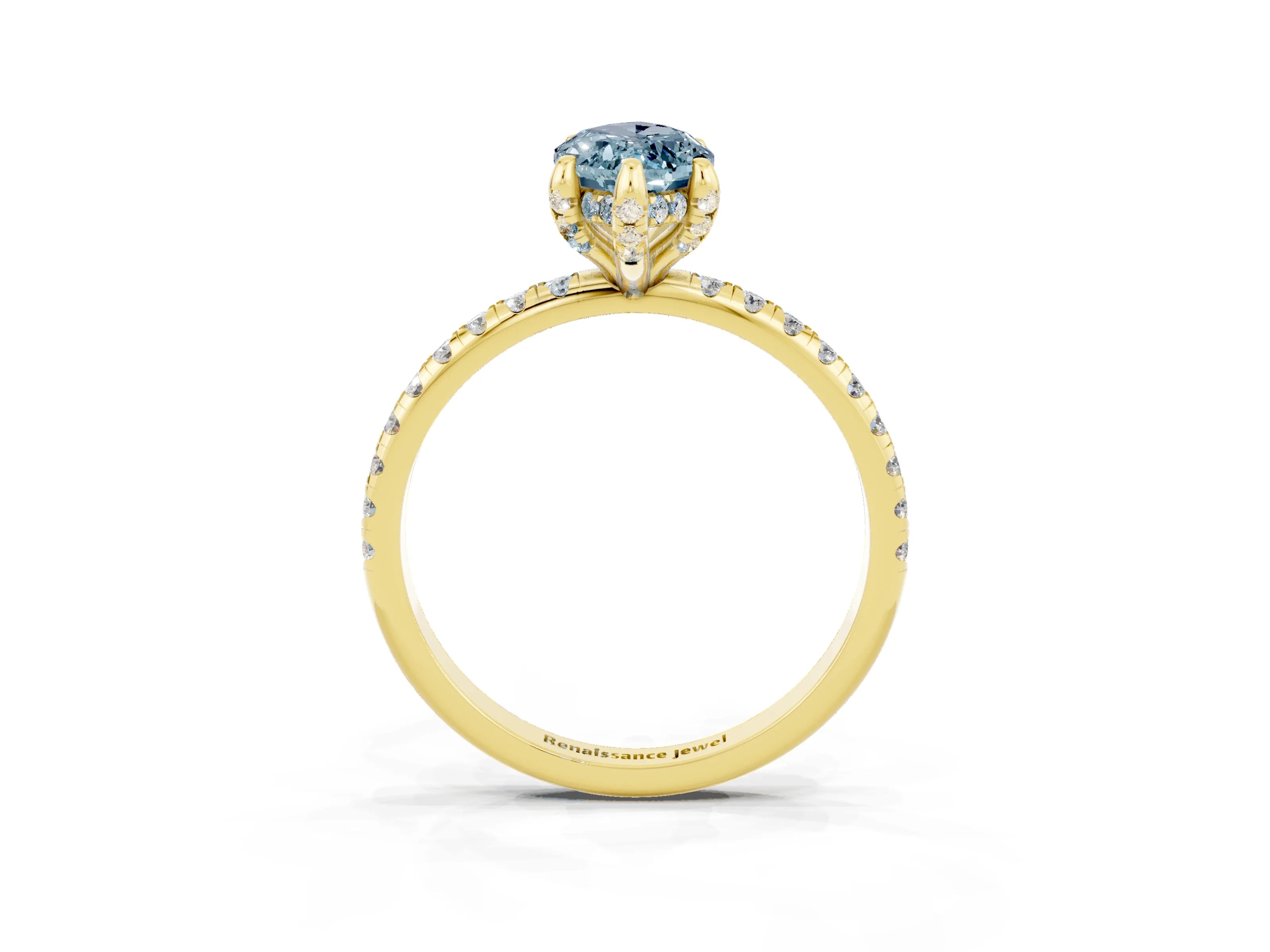 Yellow gold Marquise Cut Diamond Solitaire Ring with Four-Prong Setting and Pavé Band_3
