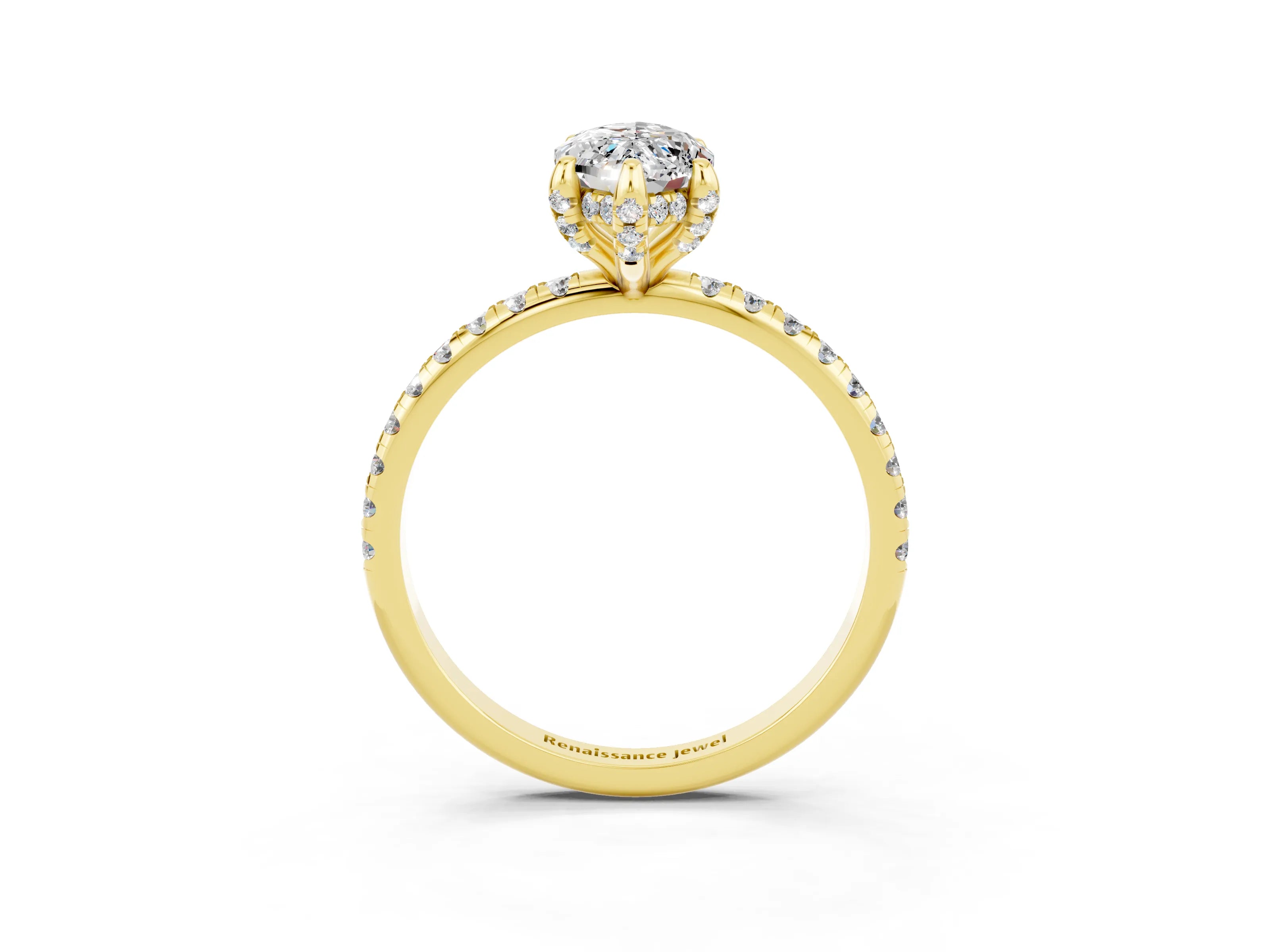 Yellow gold Marquise Cut Diamond Solitaire Ring with Four-Prong Setting and Pavé Band_3