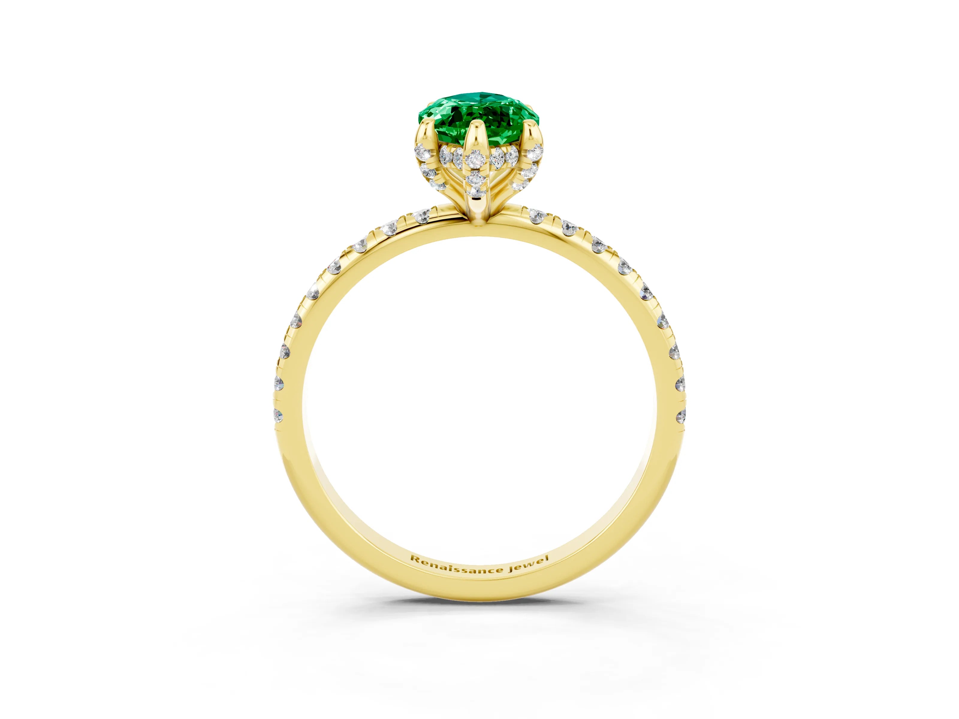 Yellow gold Marquise Cut Diamond Solitaire Ring with Four-Prong Setting and Pavé Band_3