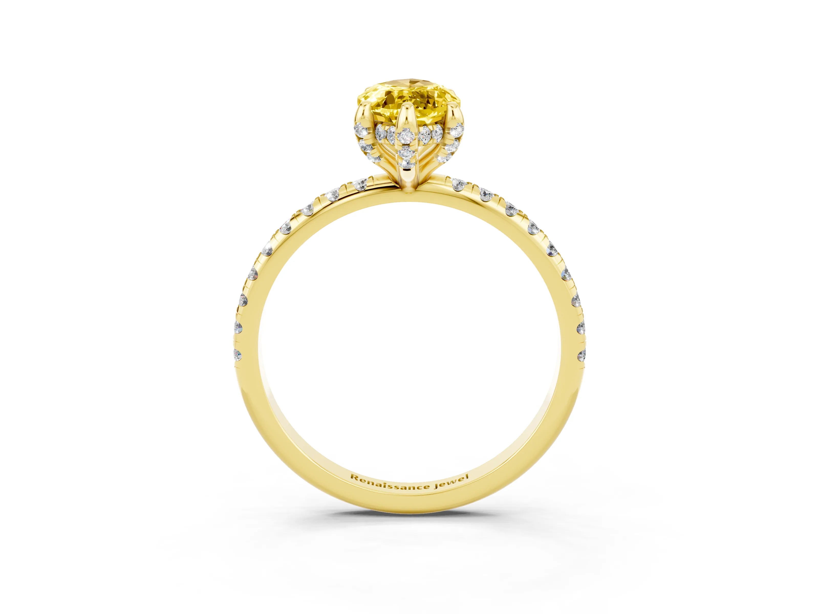 Yellow gold Marquise Cut Diamond Solitaire Ring with Four-Prong Setting and Pavé Band_3