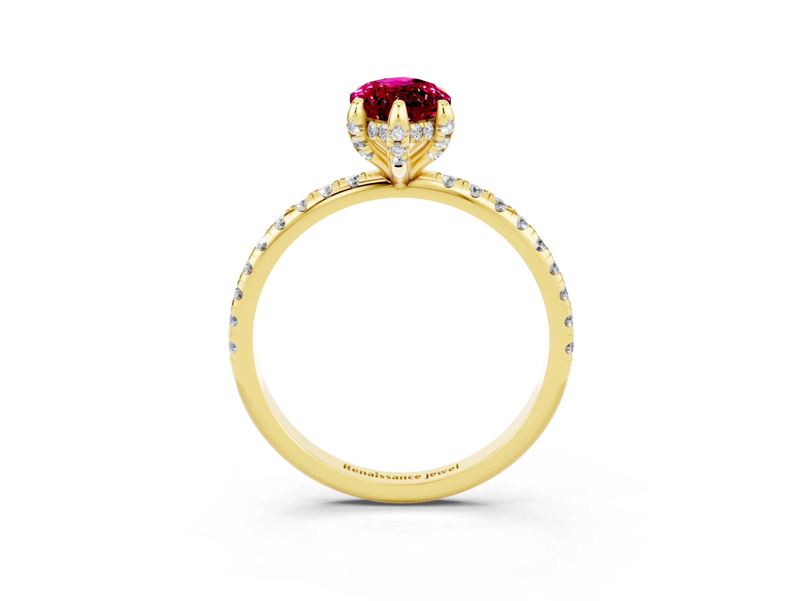 Yellow gold Marquise Cut Diamond Solitaire Ring with Four-Prong Setting and Pavé Band_3