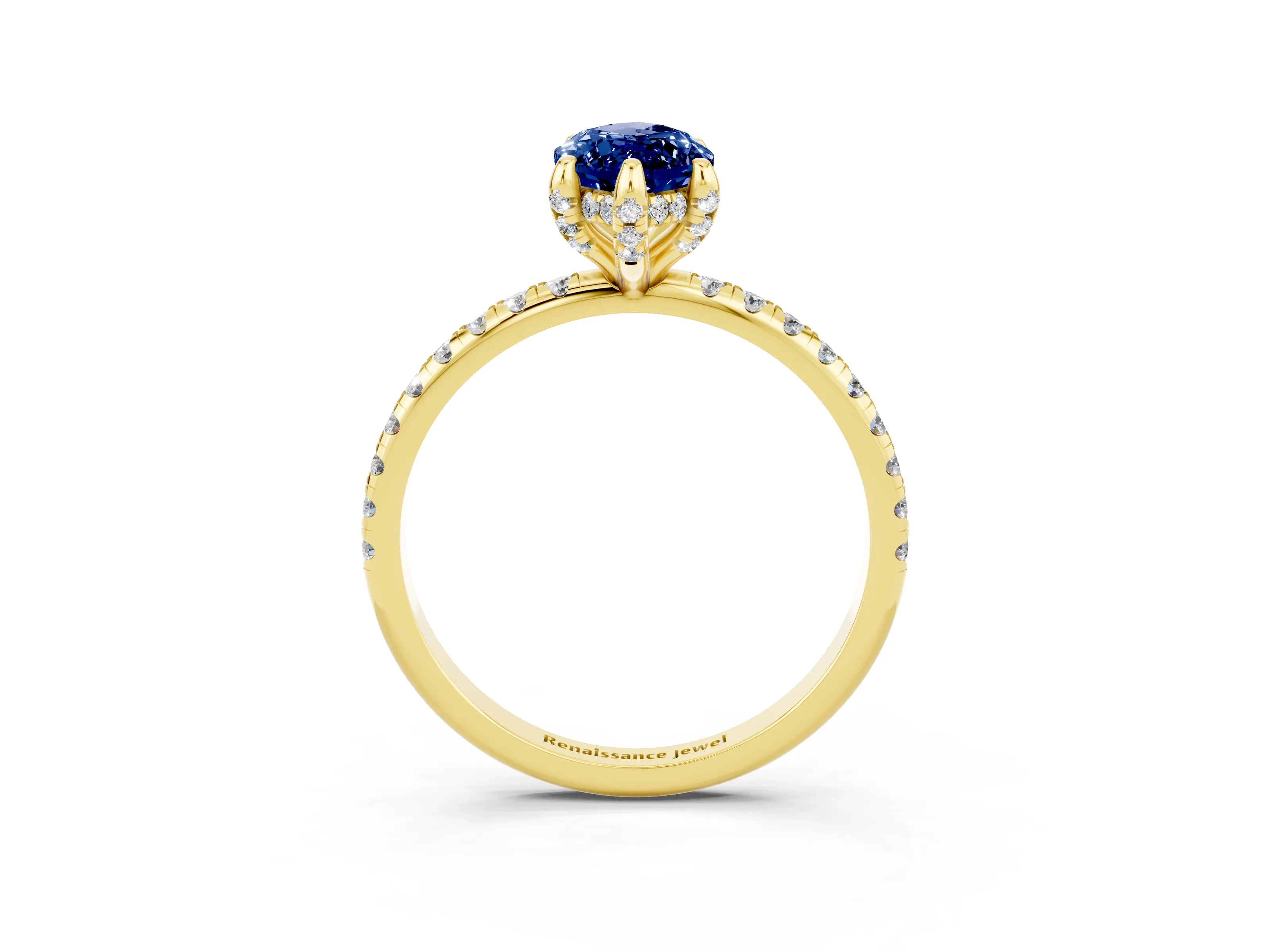 Yellow gold Marquise Cut Diamond Solitaire Ring with Four-Prong Setting and Pavé Band_3