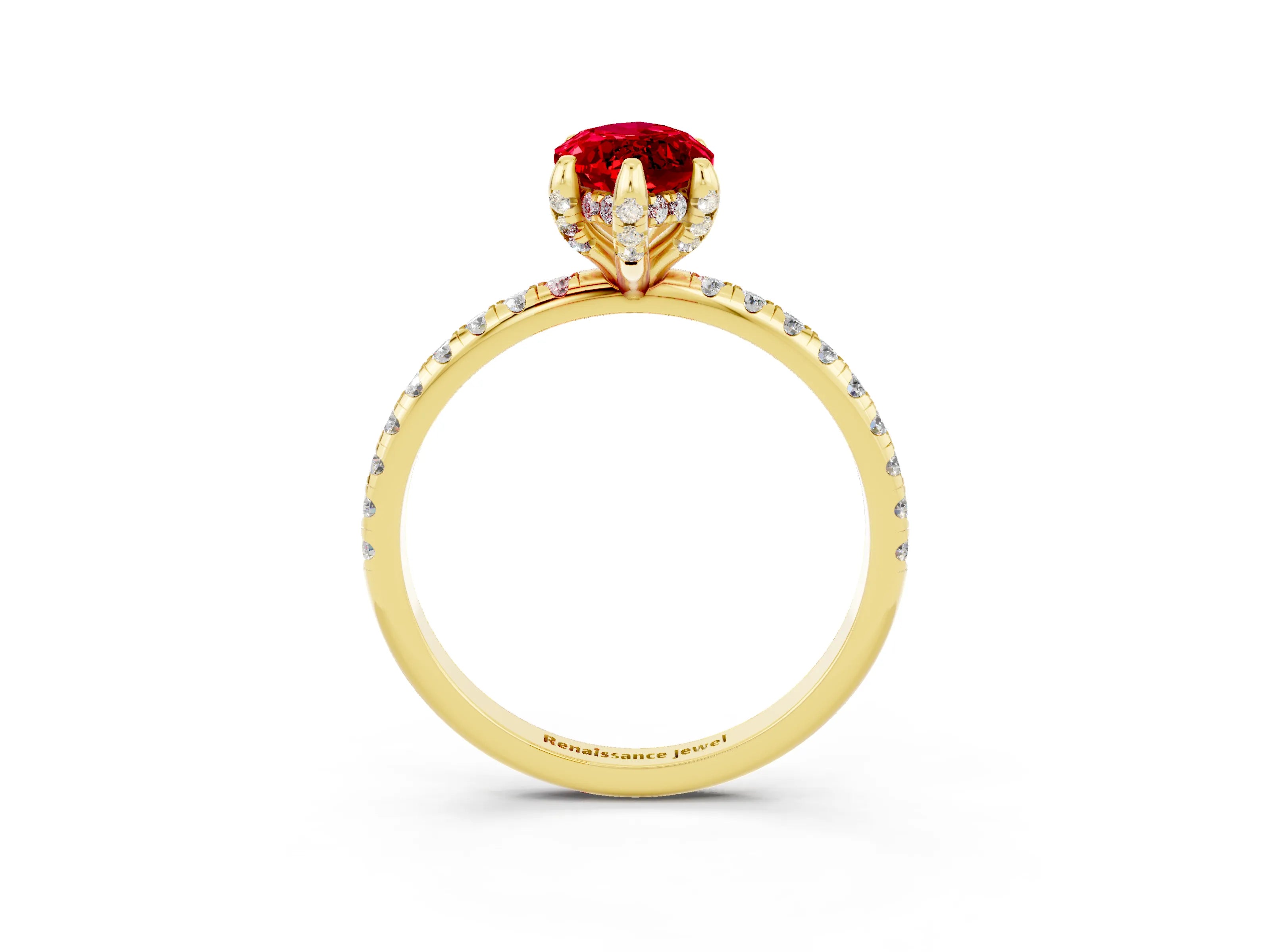 Yellow gold Marquise Cut Diamond Solitaire Ring with Four-Prong Setting and Pavé Band_3