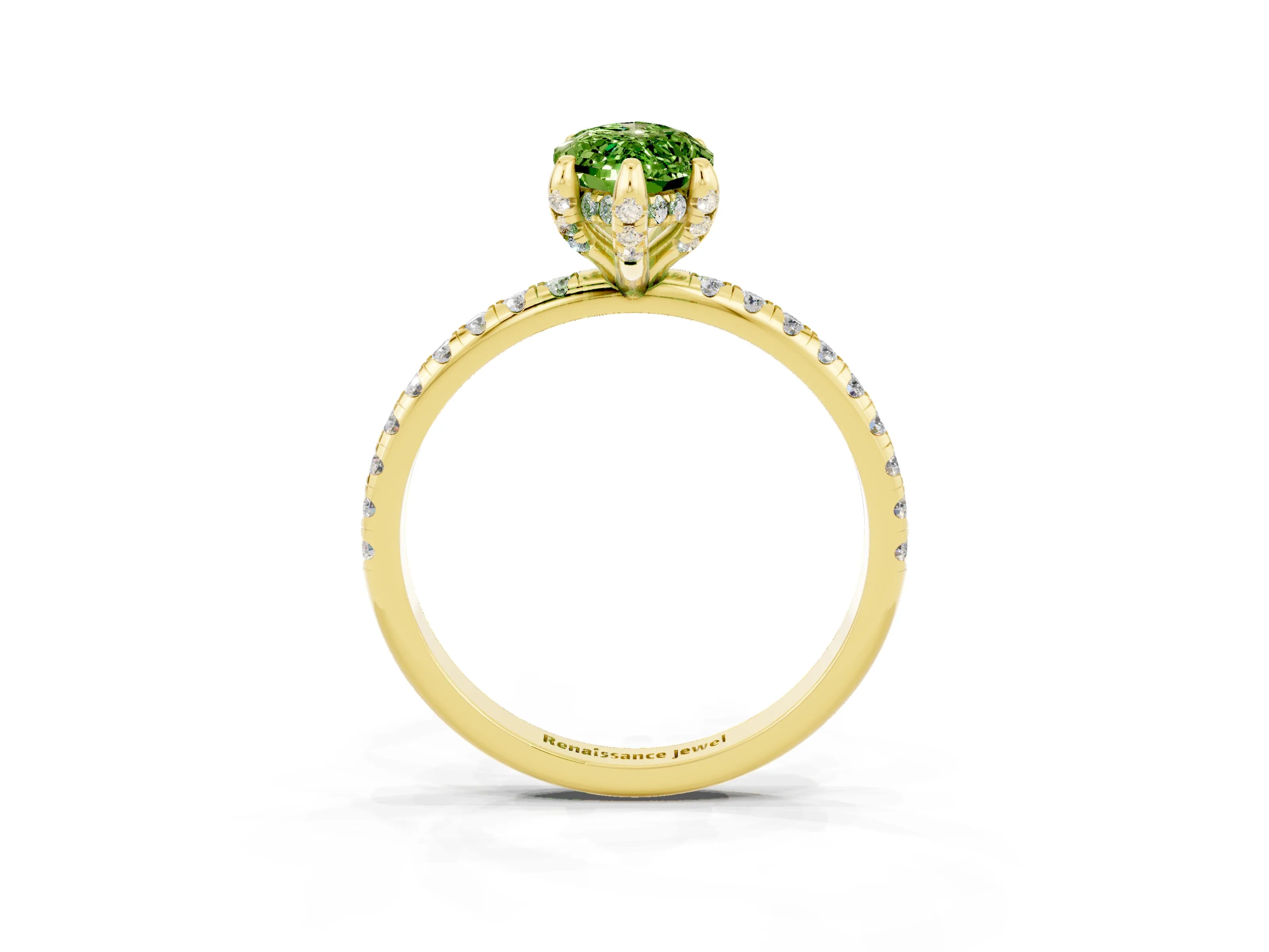 Yellow gold Marquise Cut Diamond Solitaire Ring with Four-Prong Setting and Pavé Band_3