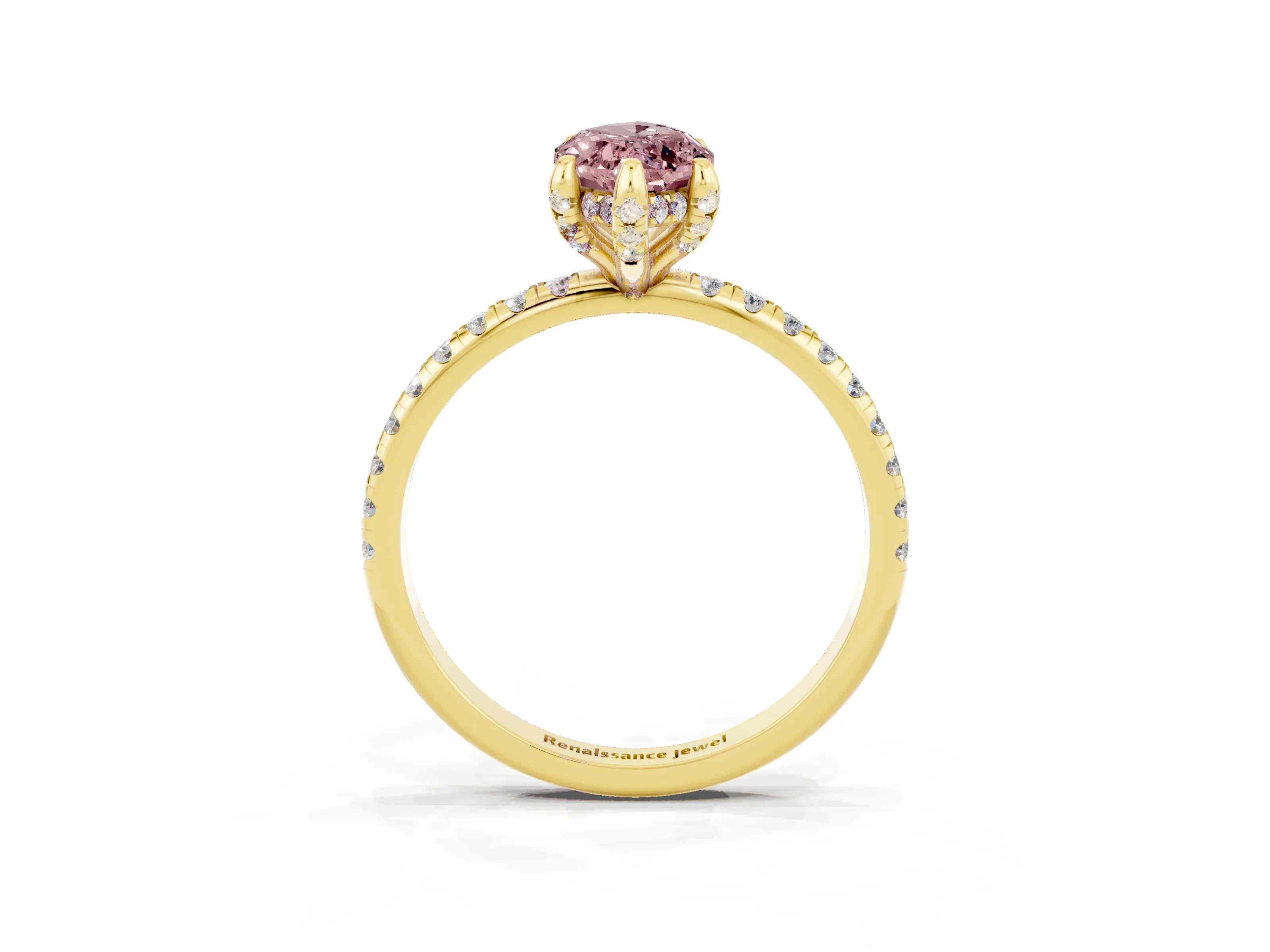 Yellow gold Marquise Cut Diamond Solitaire Ring with Four-Prong Setting and Pavé Band_3