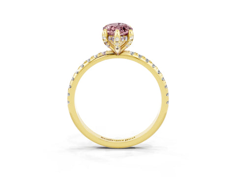 Yellow gold Marquise Cut Diamond Solitaire Ring with Four-Prong Setting and Pavé Band_3