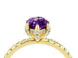 Yellow gold Marquise Cut Diamond Solitaire Ring with Four-Prong Setting and Pavé Band_4
