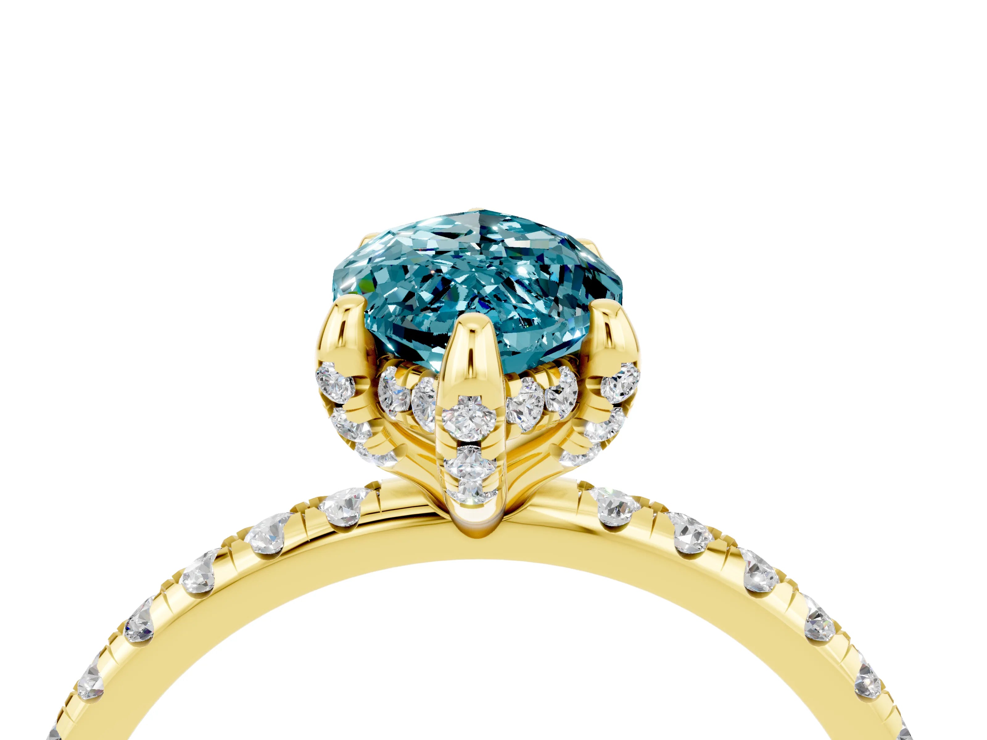 Yellow gold Marquise Cut Diamond Solitaire Ring with Four-Prong Setting and Pavé Band_4