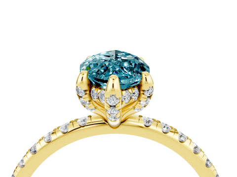 Yellow gold Marquise Cut Diamond Solitaire Ring with Four-Prong Setting and Pavé Band_4
