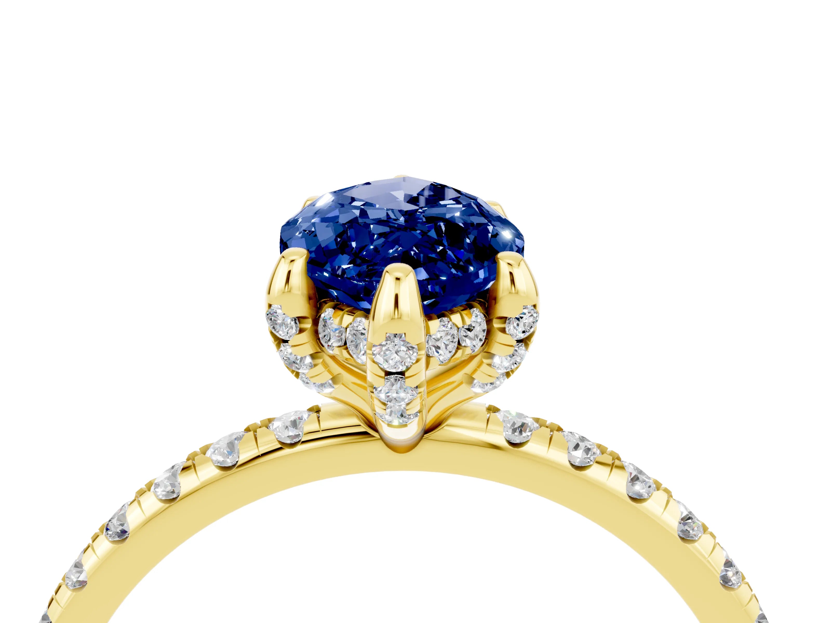 Yellow gold Marquise Cut Diamond Solitaire Ring with Four-Prong Setting and Pavé Band_4