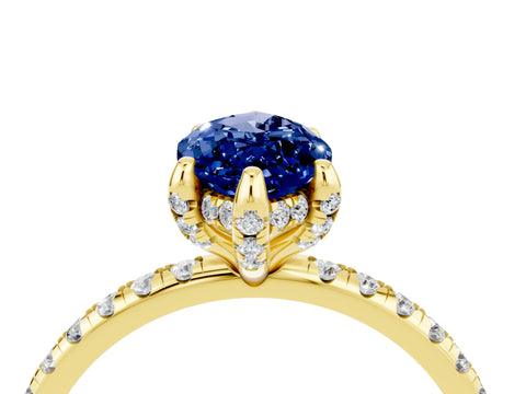 Yellow gold Marquise Cut Diamond Solitaire Ring with Four-Prong Setting and Pavé Band_4