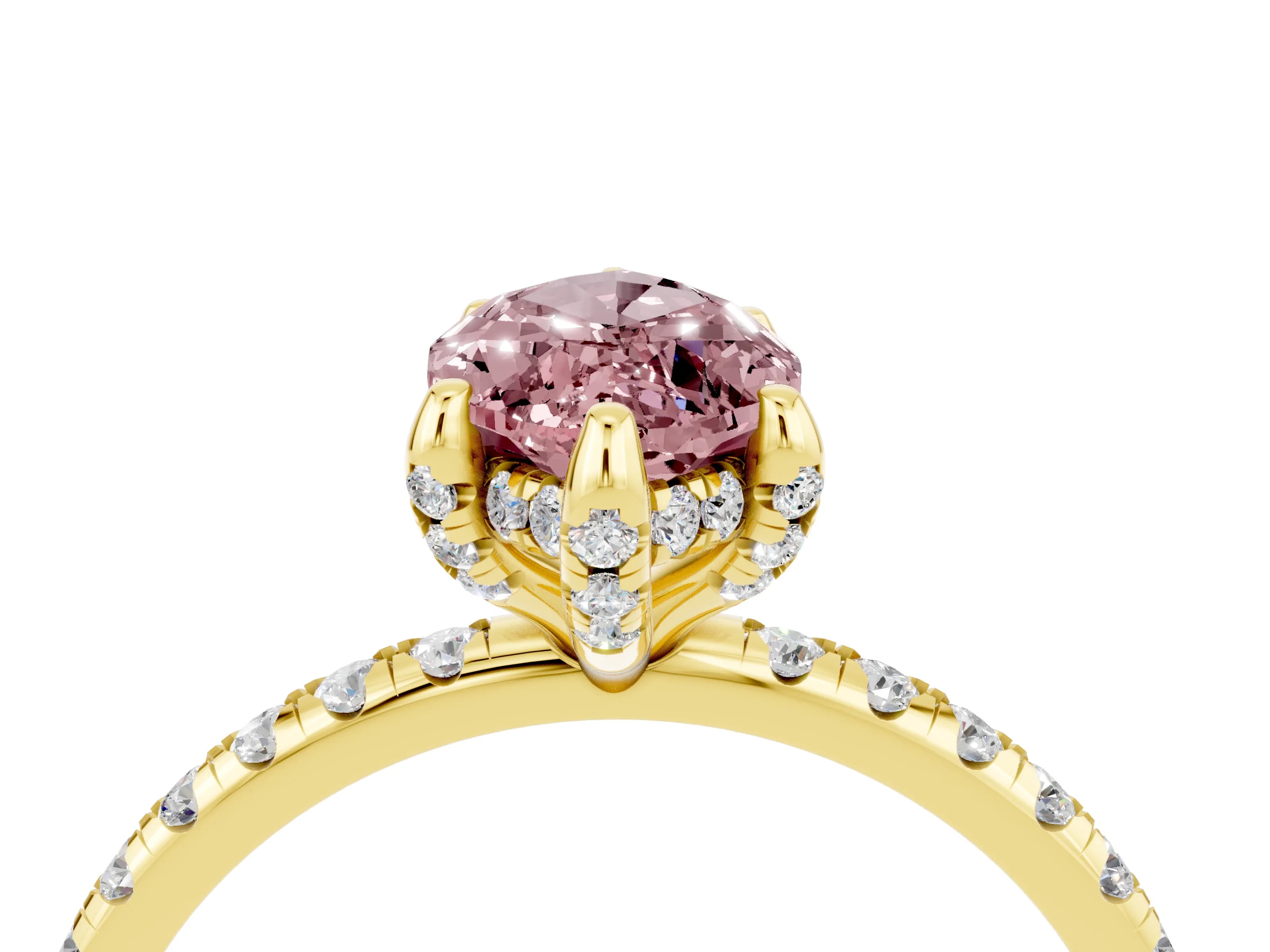 Yellow gold Marquise Cut Diamond Solitaire Ring with Four-Prong Setting and Pavé Band_4