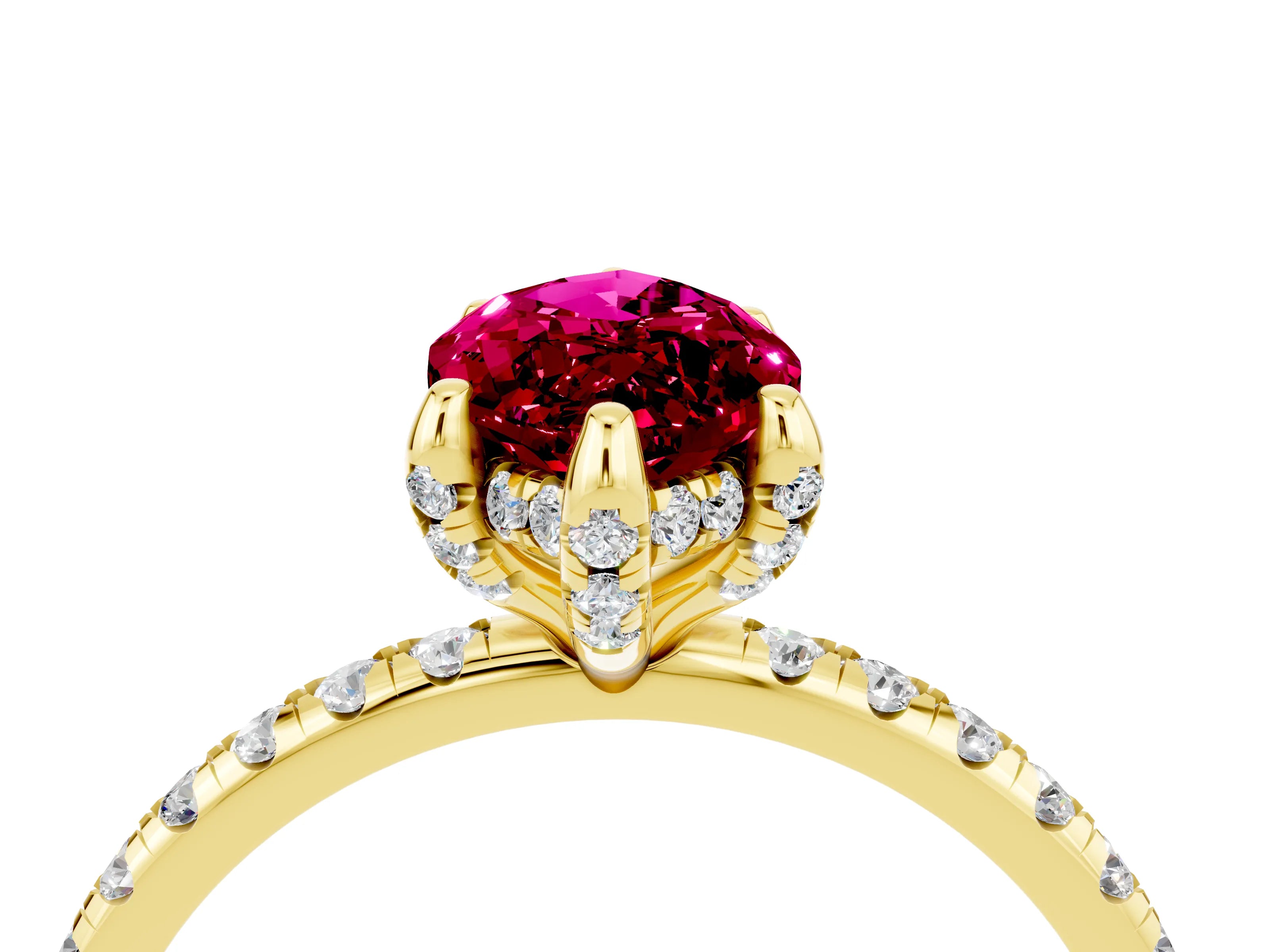 Yellow gold Marquise Cut Diamond Solitaire Ring with Four-Prong Setting and Pavé Band_4