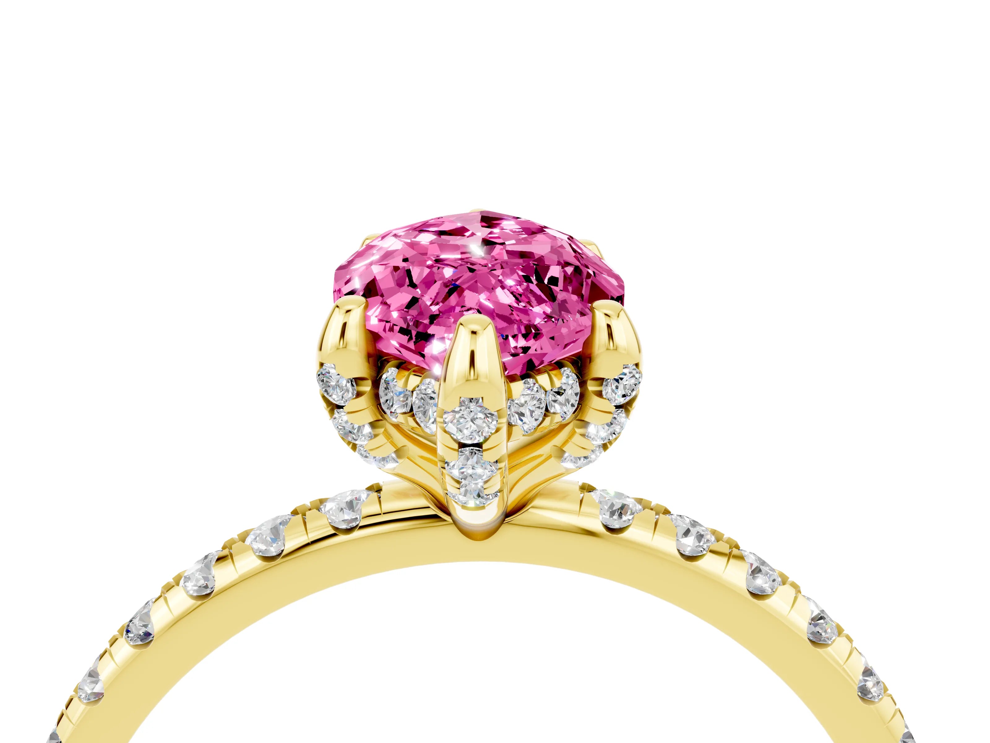 Yellow gold Marquise Cut Diamond Solitaire Ring with Four-Prong Setting and Pavé Band_4