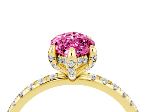 Yellow gold Marquise Cut Diamond Solitaire Ring with Four-Prong Setting and Pavé Band_4