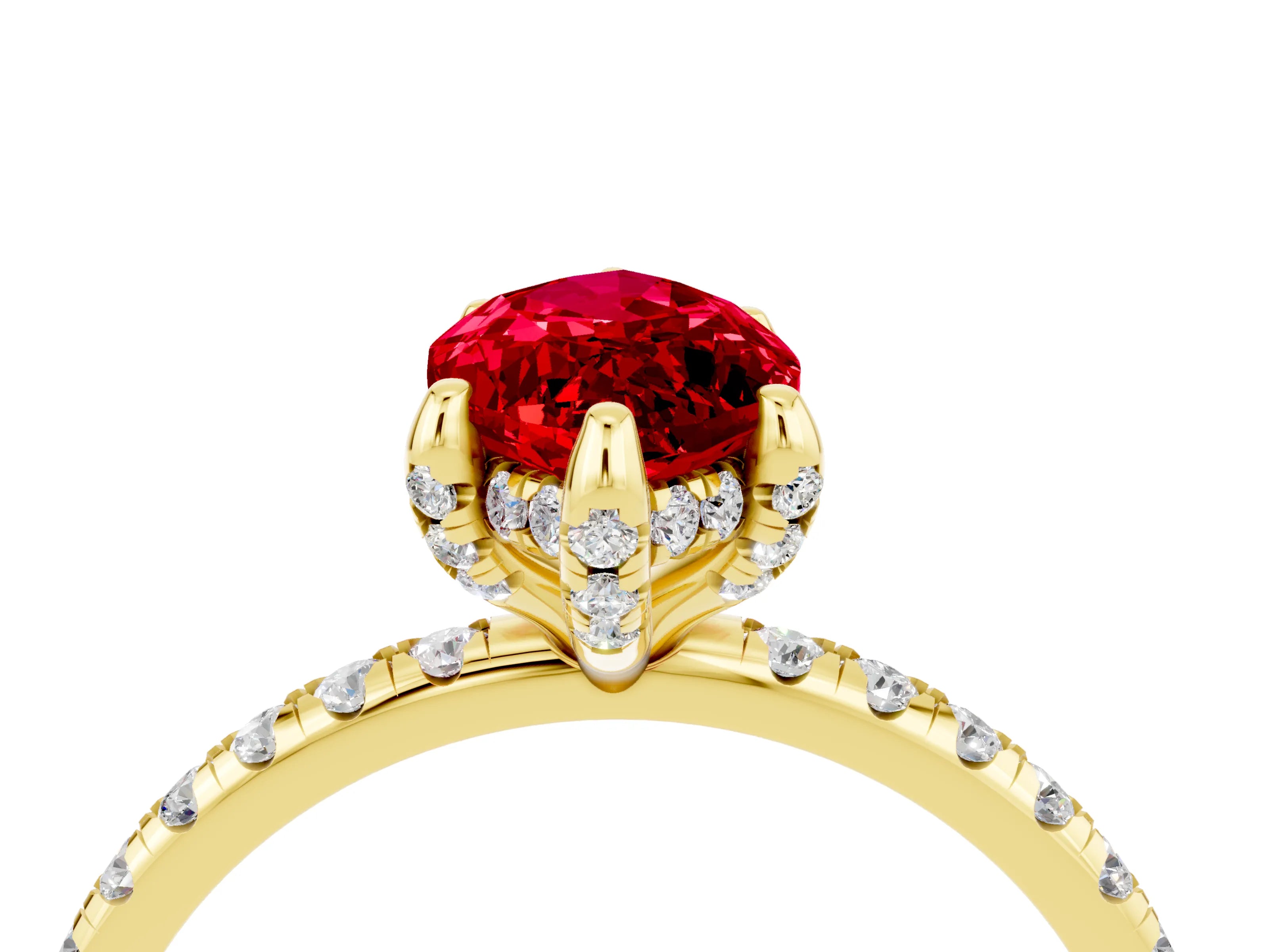 Yellow gold Marquise Cut Diamond Solitaire Ring with Four-Prong Setting and Pavé Band_4