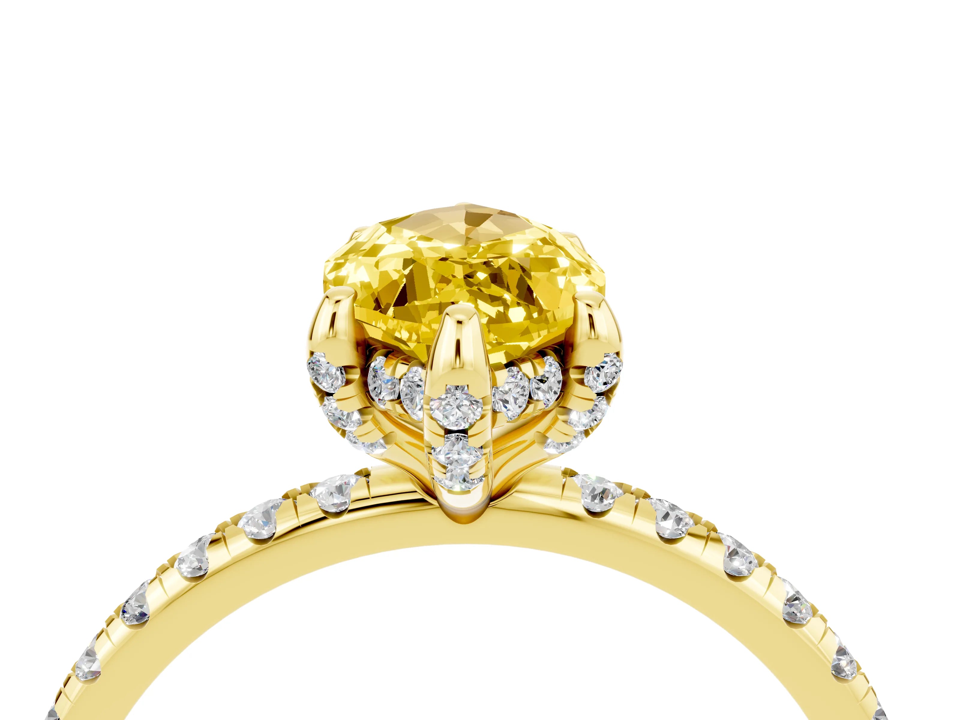 Yellow gold Marquise Cut Diamond Solitaire Ring with Four-Prong Setting and Pavé Band_4