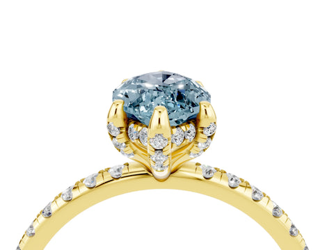 Yellow gold Marquise Cut Diamond Solitaire Ring with Four-Prong Setting and Pavé Band_4