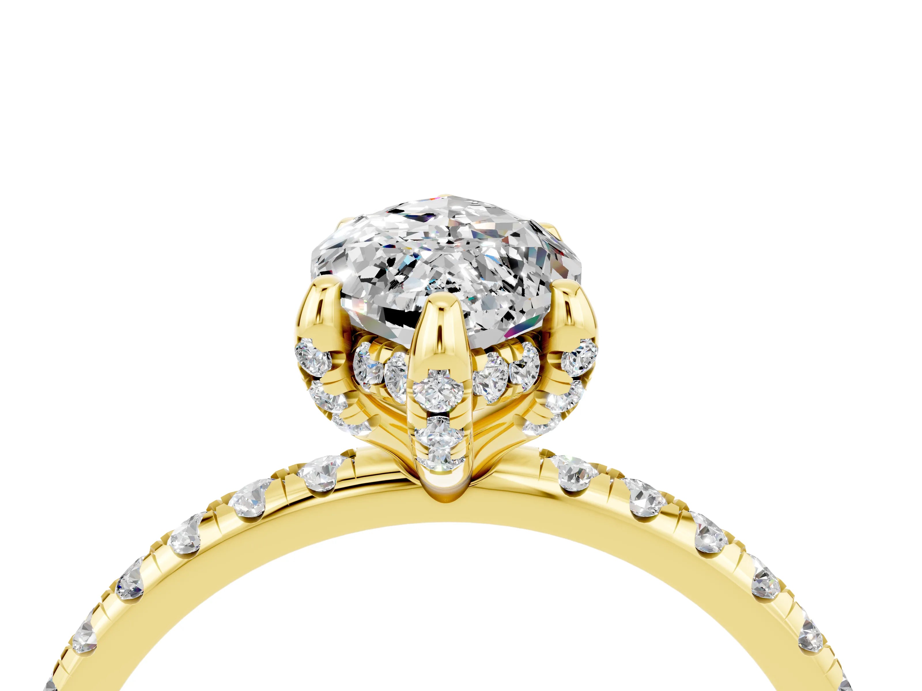Yellow gold Marquise Cut Diamond Solitaire Ring with Four-Prong Setting and Pavé Band_4