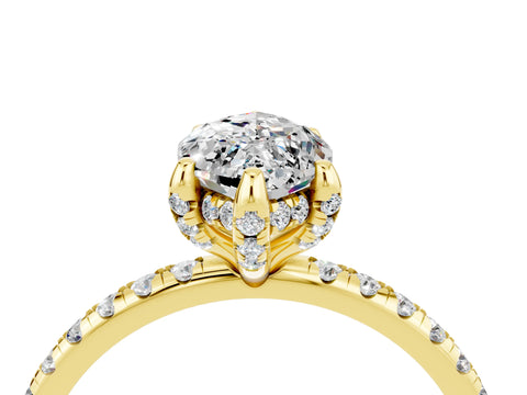Yellow gold Marquise Cut Diamond Solitaire Ring with Four-Prong Setting and Pavé Band_4
