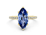 Yellow gold Marquise Cut Diamond Solitaire Ring with Four-Prong Setting and Pavé Band