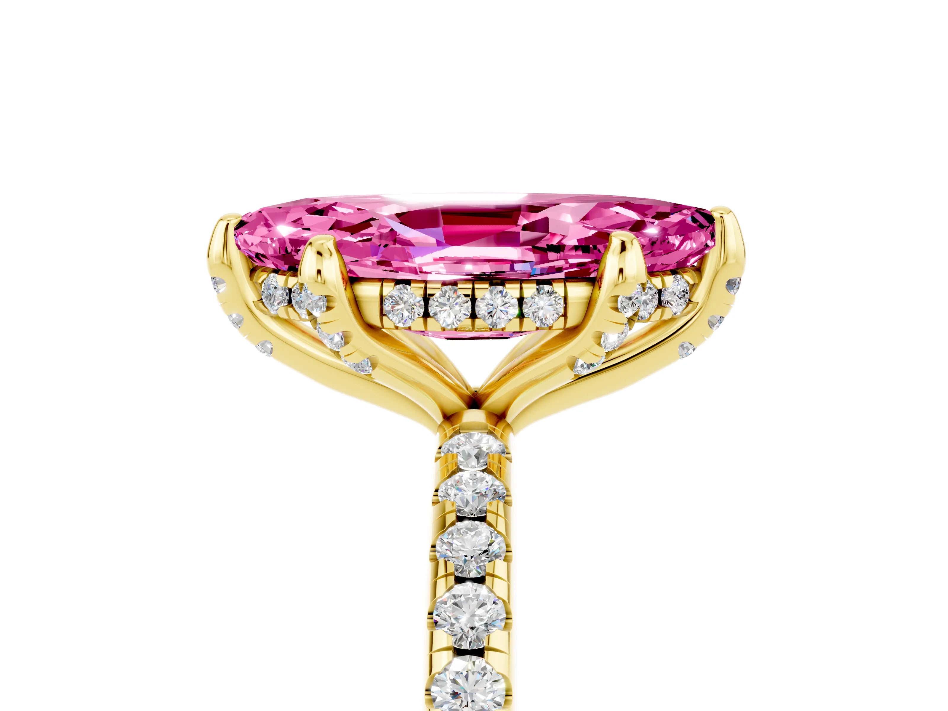 Yellow gold Marquise Cut Diamond Solitaire Ring with Four-Prong Setting and Pavé Band_5