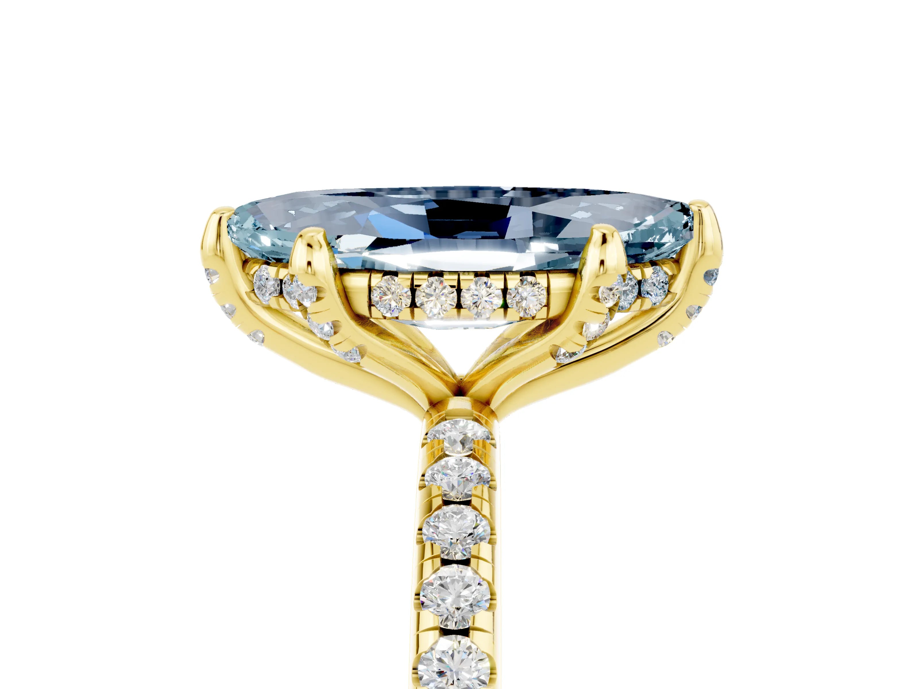Yellow gold Marquise Cut Diamond Solitaire Ring with Four-Prong Setting and Pavé Band_5