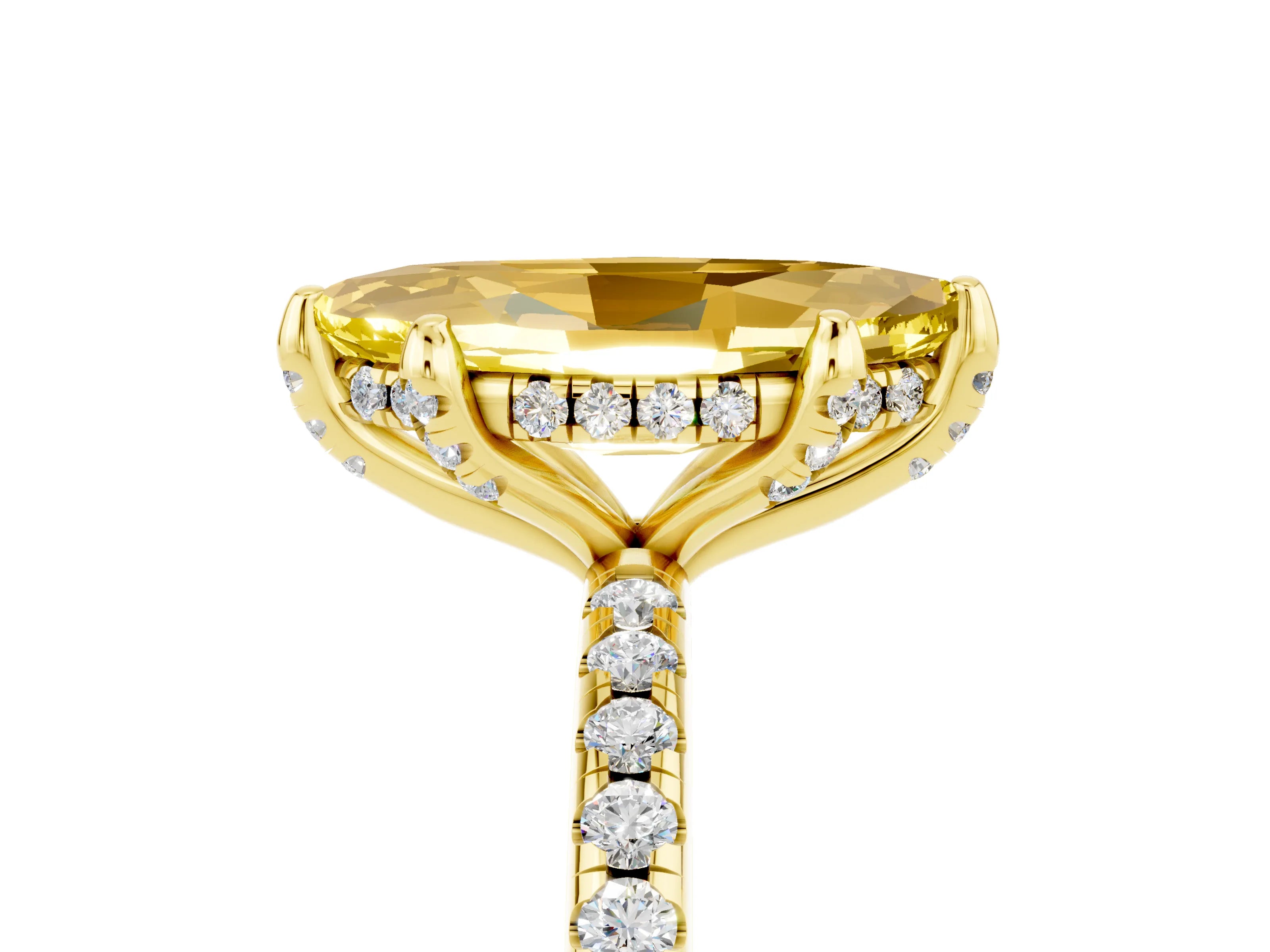 Yellow gold Marquise Cut Diamond Solitaire Ring with Four-Prong Setting and Pavé Band_5