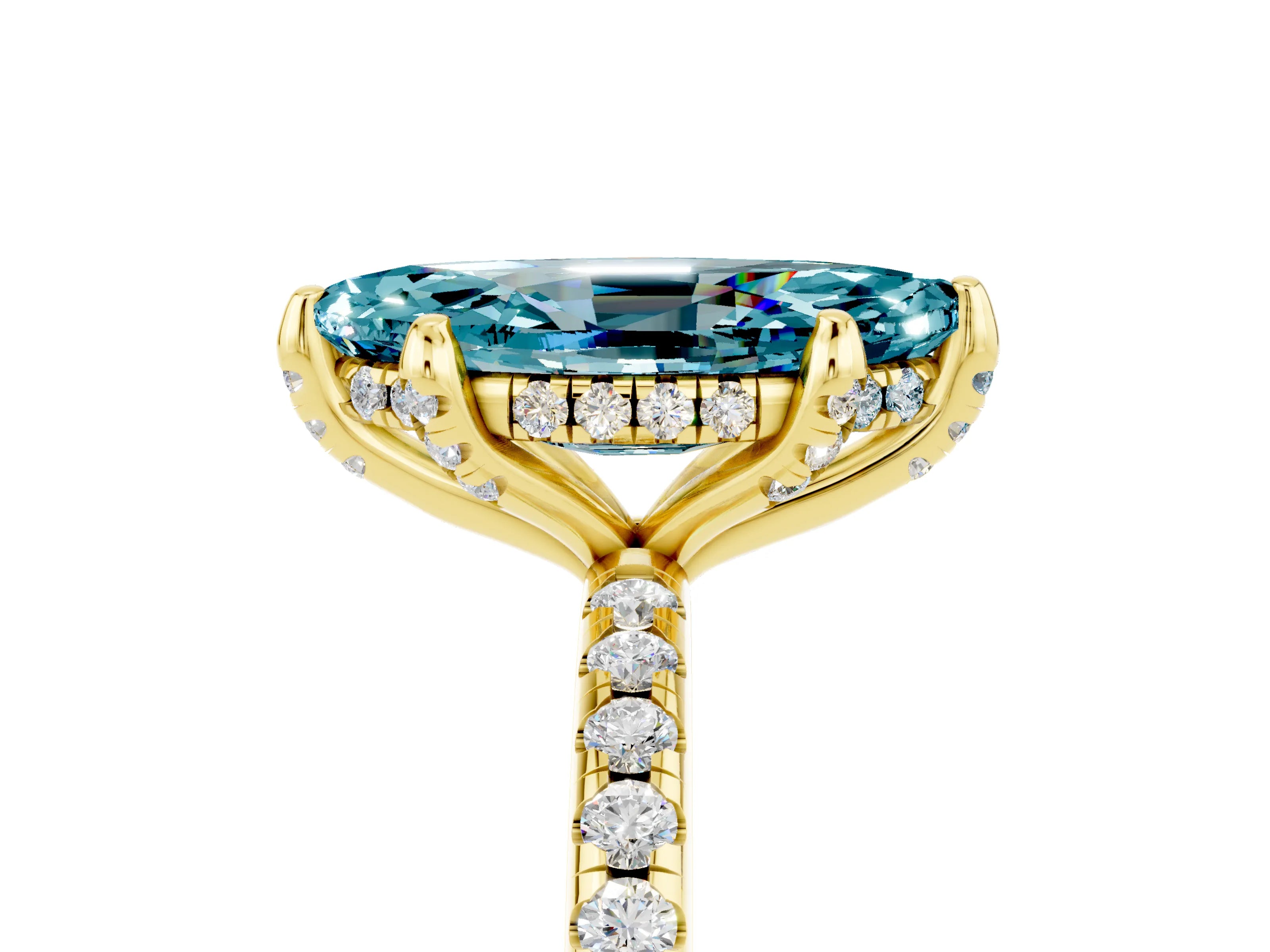 Yellow gold Marquise Cut Diamond Solitaire Ring with Four-Prong Setting and Pavé Band_5