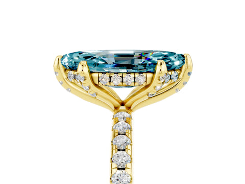 Yellow gold Marquise Cut Diamond Solitaire Ring with Four-Prong Setting and Pavé Band_5