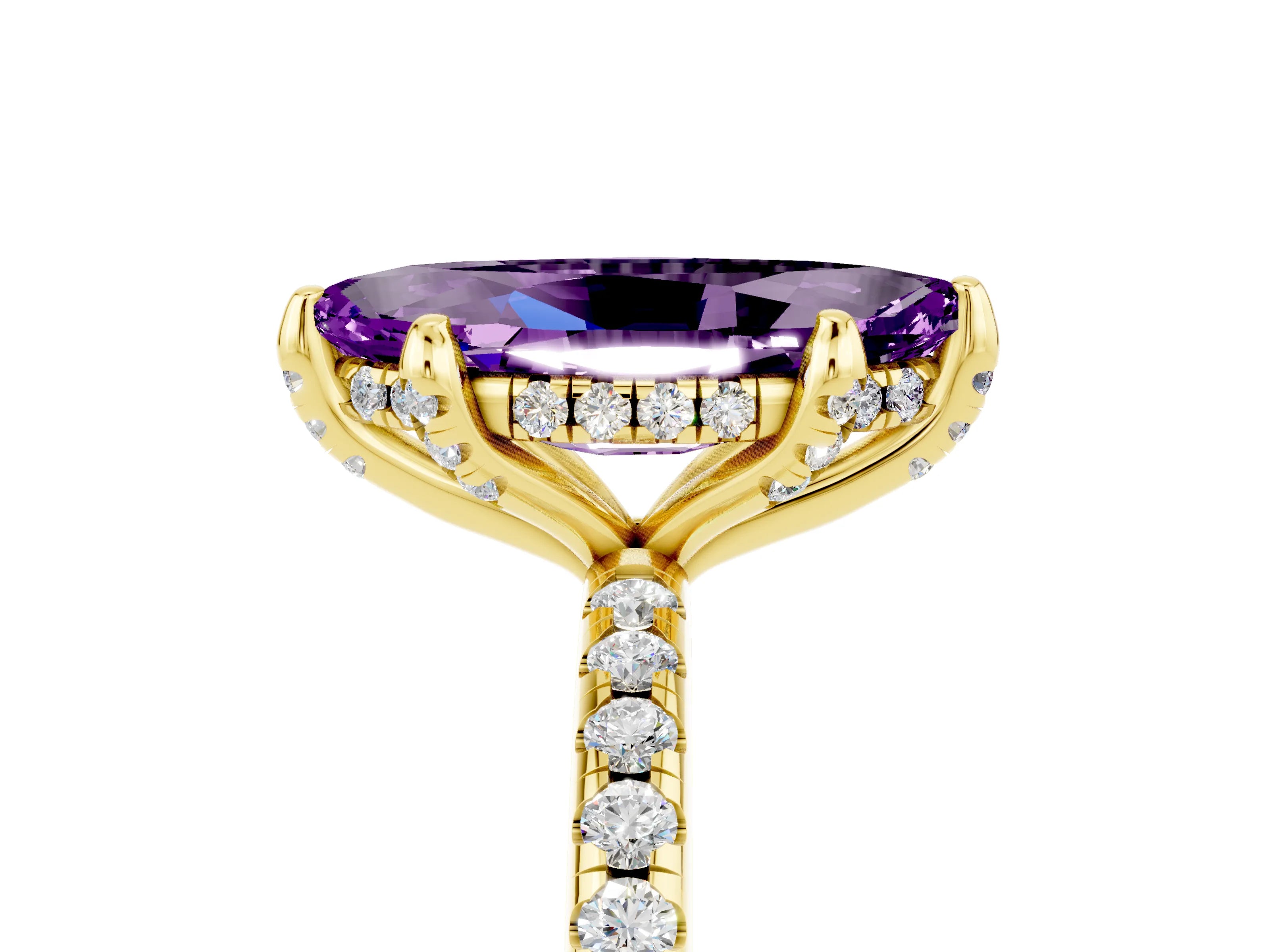 Yellow gold Marquise Cut Diamond Solitaire Ring with Four-Prong Setting and Pavé Band_5
