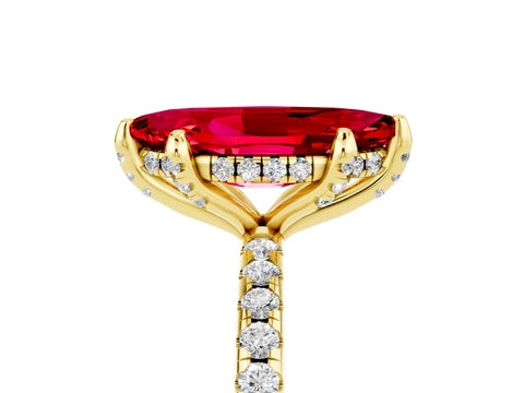 Yellow gold Marquise Cut Diamond Solitaire Ring with Four-Prong Setting and Pavé Band_5