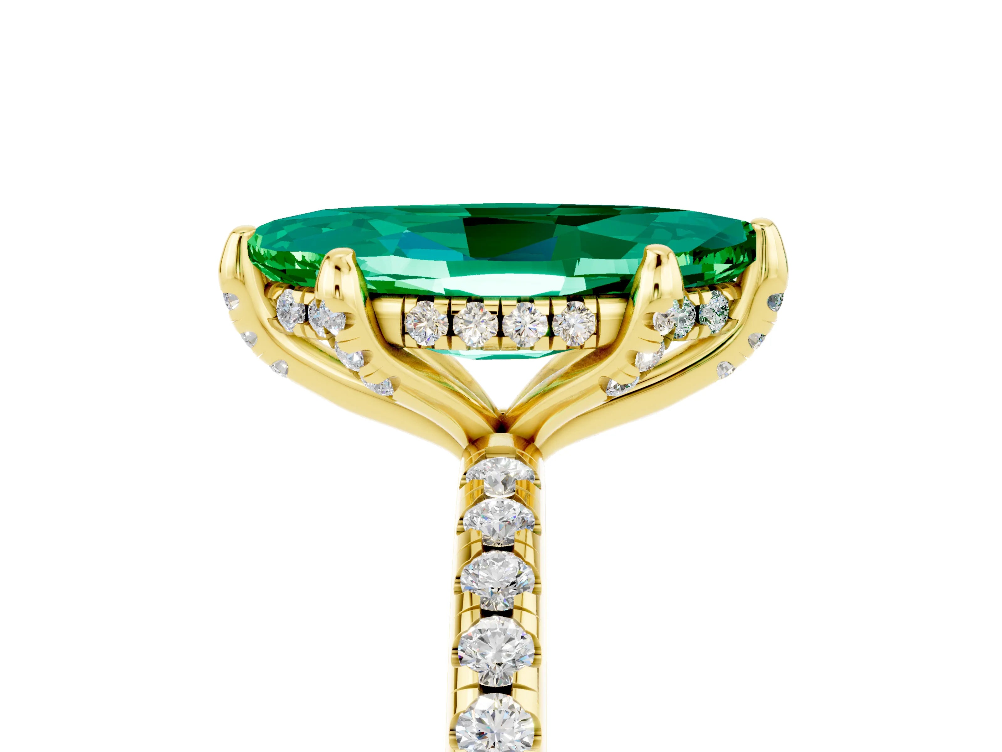 Yellow gold Marquise Cut Diamond Solitaire Ring with Four-Prong Setting and Pavé Band_5