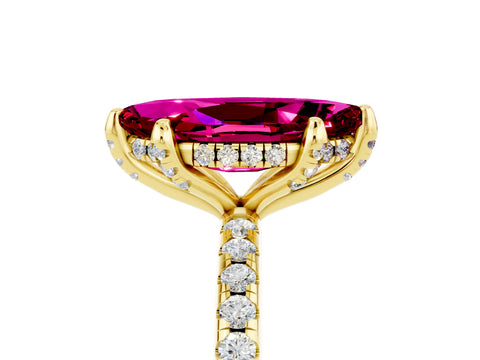 Yellow gold Marquise Cut Diamond Solitaire Ring with Four-Prong Setting and Pavé Band_5